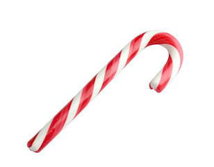 Isolated Red and White Striped Candy Cane with Glitter Accents on a Transparent Background