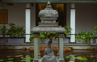 Traditional stone lantern monument at Buddhist temple