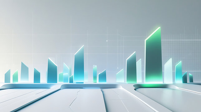 Futuristic cityscape with glowing buildings and digital grid overlay