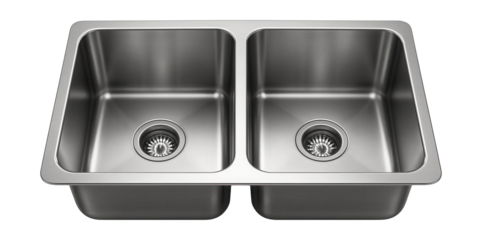 Double basin built-in sink with a central divider, ideal for multitasking in a spacious