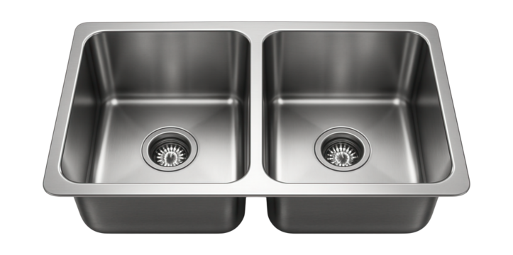 Double basin built-in sink with a central divider, ideal for multitasking in a spacious