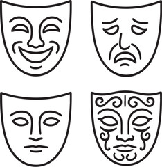 expressive mask designs  black and white vector illustration eps