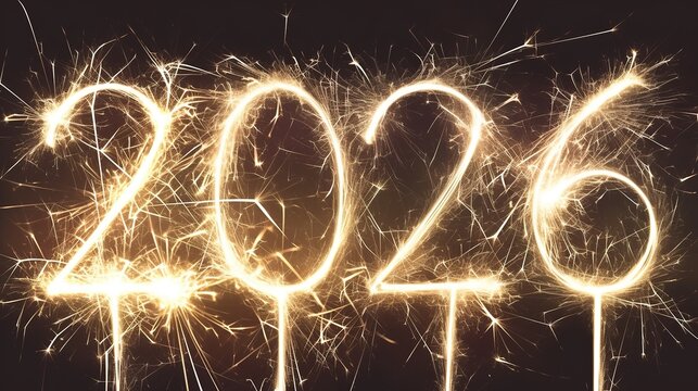 The numbers '2026' are displayed against a deep black background, accompanied by bright fireworks and pyrotechnic effects to celebrate the New Year, festivals, and festive occasions.