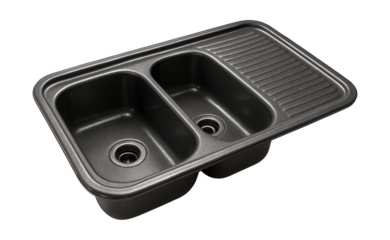 Durable cast iron double bowl sink with a textured drainboard, perfect for cottage