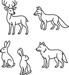 forest animals  black and white vector illustration eps