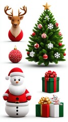 Festive Christmas Scene with Deer, Tree, Santa, and Gifts