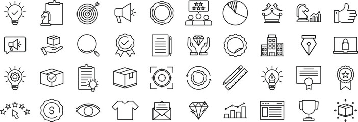 Business and Branding line icon set – Brand, Strategy, Marketing, Concept, Value, and Corporate symbol in Outline style