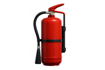 Fire extinguisher offering emergency safety and protection, red fire prevention equipment for hazard control, transparent background