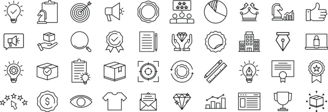 Business and Branding line icon set – Brand, Strategy, Marketing, Concept, Value, and Corporate symbol in Outline style - Powered by Adobe