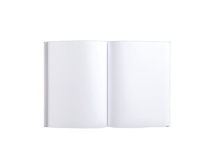 Open blank book with white pages and colorful edge detail on a transparent background studio shot with soft light