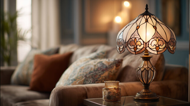 The Tiffany table lamp displays vintage elegance; its soft, warm light and artistic design create a cozy, refined, and stylish atmosphere in any room.