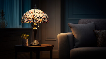 The Tiffany table lamp displays vintage elegance; its soft, warm light and artistic design create a cozy, refined, and stylish atmosphere in any room.