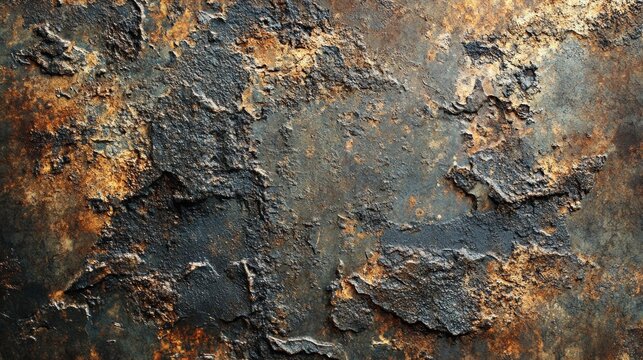 Black, peeling metal with bright orange rust spots demonstrates the consequences of neglect and lack of maintenance, creating an expressive backdrop for social posters about the need to repair  