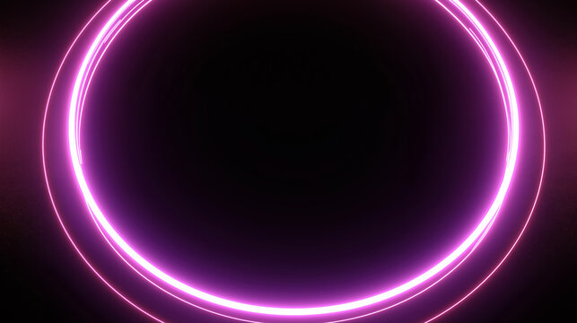 Luminous pink neon circles against a dark background create a portal effect. - Powered by Adobe