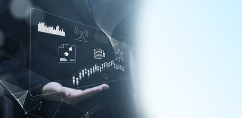 Businessman analyzing sales data and financial growth graph chart report. Business planning, strategy and development. Financial and banking. market research, data analysis.