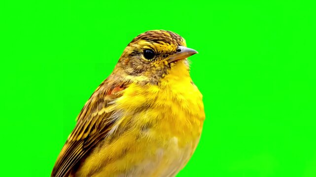 Green Screen yellowhammer emberiza citrinella isolated scene 4 with distortion, overlay, glitch, static noise, scan lines on black background, 4k animated video loop
