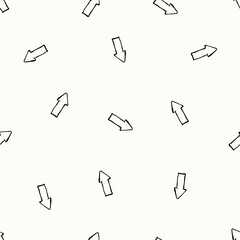 A playful pattern featuring black line art arrows scattered across a pale background. Perfect for backgrounds, textiles, or branding that suggests direction, movement, and retro minimalism.