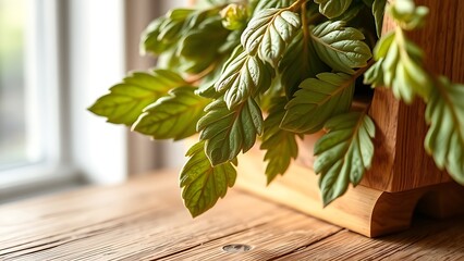 tolerable. Close-up of dried lovage leaves on a wooden rack with natural morning light. gardening catalogs, home-decor guides, designed for home decor and floral branding, used by sports marketers.