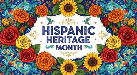 Vibrant floral border celebrates Hispanic Heritage Month with colorful flowers and celebratory motifs