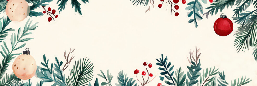 Christmas and New Year background with fir branches and snow with space for text. Watercolor Christmas banner - Powered by Adobe