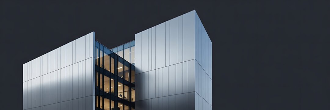 Modern architectural building with sharp angles and reflective metallic facade