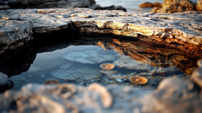 Shallow, clear pool of seawater nestled within rocky outcrop