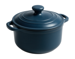 Round heatproof ceramic pot with a heavy lid, ideal for slow-cooking stews at home.