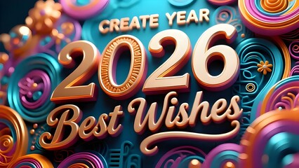 Colorful 2026 new year design with best wishes for festive celebrations and greetings on transparent background