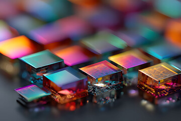 Futuristic Tech Concept: Vibrant Microchip Design for Technology Posters and Digital Art