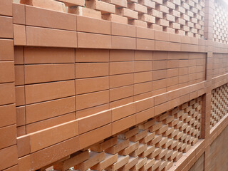 Red bricks for building in construction site for background.