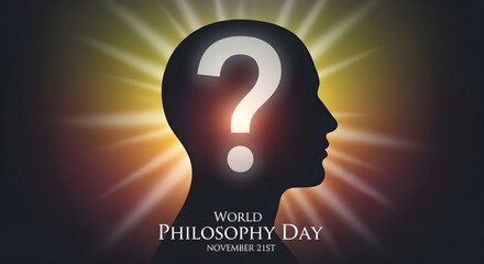 Silhouette of a head with a glowing question mark inside, symbolizing deep thought and curiosity.