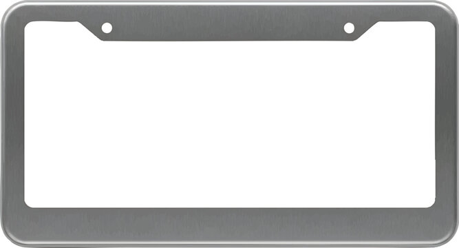 Silver metal license plate frame, perfect for mockup or template
