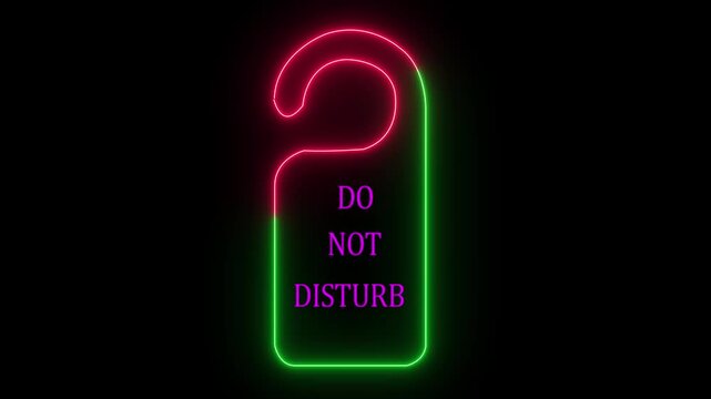 Black "Do Not Disturb" door hanger sign, outline vector icon, isolated on transparent.4k video