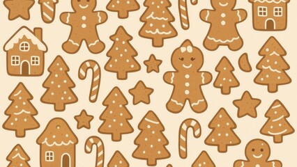 Festive gingerbread pattern desktop wallpaper