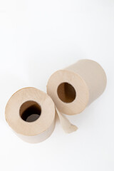 Eco-friendly bamboo toilet rolls made from natural, unbleached bamboo paper. Sustainable, biodegradable, and plastic-free alternative to traditional toilet tissue, shown isolated on a white background