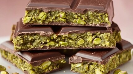 Dubai milk chocolate bar filled with kataifi dough and green pistachio paste