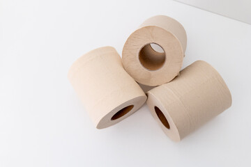 Eco-friendly bamboo toilet rolls made from natural, unbleached bamboo paper. Sustainable, biodegradable, and plastic-free alternative to traditional toilet tissue, shown isolated on a white background