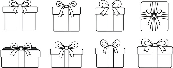 Collection of gift boxes with ribbons, perfect for holiday, birthday, or special occasion designs and illustrations