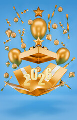 Open gift box with Christmas decoration