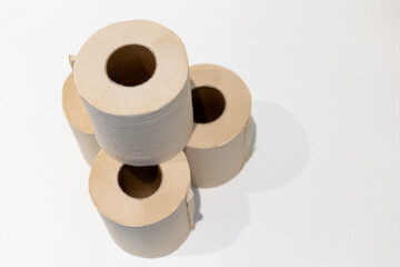 Eco-friendly bamboo toilet rolls made from natural, unbleached bamboo paper. Sustainable, biodegradable, and plastic-free alternative to traditional toilet tissue, shown isolated on a white background