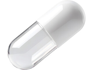 Single clear vegan capsule isolated on transparent background, representing clean nutrition and modern supplements.