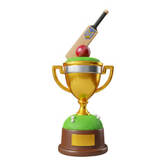 Golden Cricket Championship Trophy with Bat and Ball