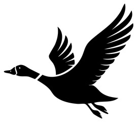 Obraz premium Silhouette of a Duck in Flight Black and White Graphic