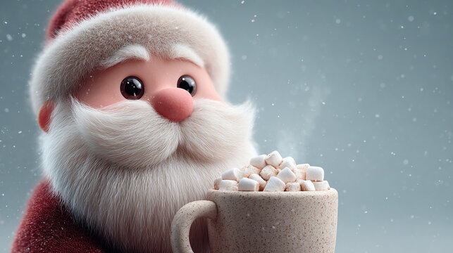 A delightful festive scene: A jolly character with a marshmallow-filled mug, embodying the warmth & charm of holiday cheer. - Powered by Adobe