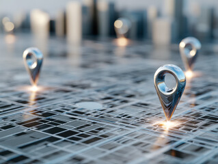 Abstract digital map with location markers highlighting key points of interest