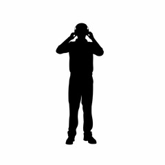 Silhouette of industrial inspector wearing ear protection isolated on white background