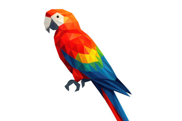 Fototapeta premium Colorful scarlet macaw low poly style illustration with geometric shapes and tropical bird concept