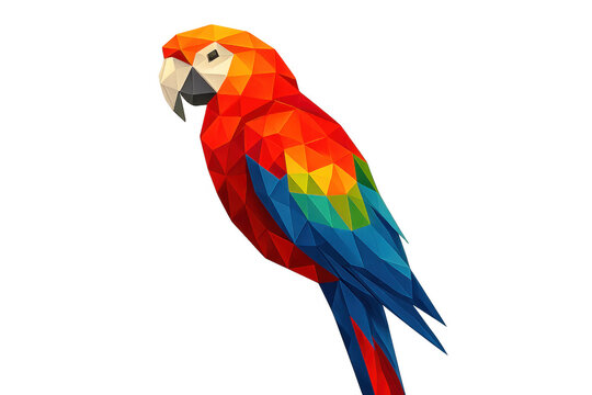Low poly polygon style illustration of a vibrant scarlet macaw bird featuring bright colors on a transparent background - Powered by Adobe