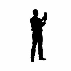 Silhouette of inspector checking ventilation system function isolated on white background