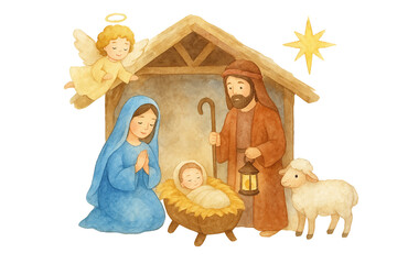 Watercolor Nativity Scene Illustration
